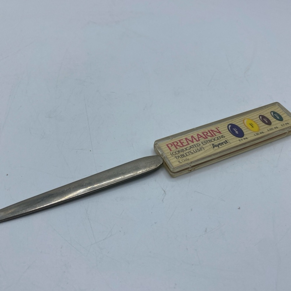 Vintage PREMARIN Drug Advertising Promo Letter Opener 9.5 Acrylic/Metal Estrogen